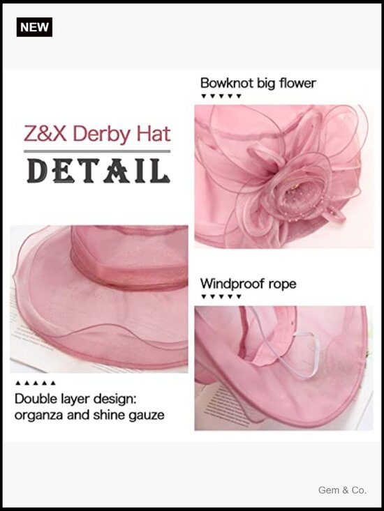 Organza Derby Hat for Women Wide Brim Church Wedding Tea Party Fascinator main image 4